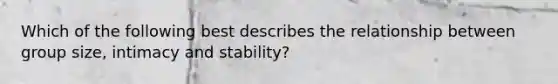 Which of the following best describes the relationship between group size, intimacy and stability?