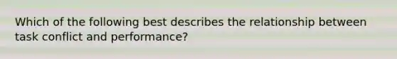 Which of the following best describes the relationship between task conflict and performance?