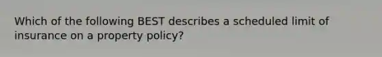 Which of the following BEST describes a scheduled limit of insurance on a property policy?