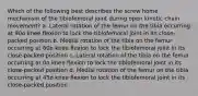 Which of the following best describes the screw home mechanism of the tibiofemoral joint during open kinetic chain movement? a. Lateral rotation of the femur on the tibia occurring at 90o knee flexion to lock the tibiofemoral joint in its close-packed position b. Medial rotation of the tibia on the femur occurring at 60o knee flexion to lock the tibiofemoral joint in its close-packed position c. Lateral rotation of the tibia on the femur occurring at 0o knee flexion to lock the tibiofemoral joint in its close-packed position d. Medial rotation of the femur on the tibia occurring at 45o knee flexion to lock the tibiofemoral joint in its close-packed position