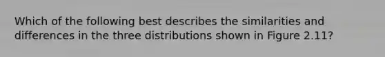 Which of the following best describes the similarities and differences in the three distributions shown in Figure 2.11?