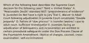 Which of the following best describes the Supreme Court decision for the following case? "Kent v. United States" A. "Reasonable Doubt" standard NOT "preponderance of evidence" B. Juveniles Do Not have a right to Jury Trial C. Waiver to Adult Court following adjudication in Juvenile Court constitutes "Double Jeopardy" D. Failure of "due process" in transfer (waiver) case to adult court. Sufficient Investigation E. Juveniles facing an adjudication of delinquency and incarceration are entitled to certain procedural safeguards under the Due Process Clause of the Fourteenth Amendment. (Notice of charges, counsel, cross-examination, self-incrimination)