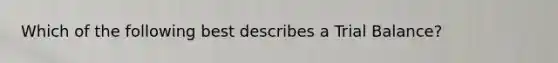Which of the following best describes a Trial Balance?