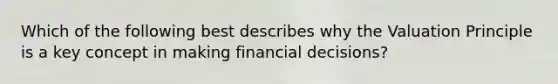 Which of the following best describes why the Valuation Principle is a key concept in making financial​ decisions?