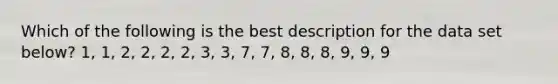 Which of the following is the best description for the data set below? 1, 1, 2, 2, 2, 2, 3, 3, 7, 7, 8, 8, 8, 9, 9, 9