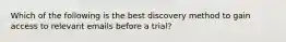 Which of the following is the best discovery method to gain access to relevant emails before a trial?