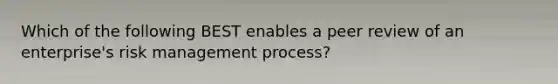 Which of the following BEST enables a peer review of an enterprise's <a href='https://www.questionai.com/knowledge/k3EuyhLW2G-risk-management' class='anchor-knowledge'>risk management</a> process?