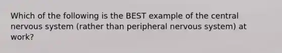 Which of the following is the BEST example of the central nervous system (rather than peripheral nervous system) at work?