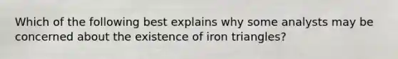 Which of the following best explains why some analysts may be concerned about the existence of iron triangles?