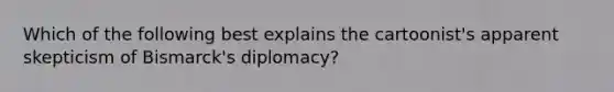 Which of the following best explains the cartoonist's apparent skepticism of Bismarck's diplomacy?