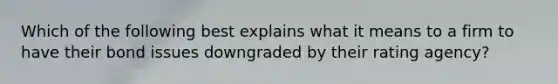 Which of the following best explains what it means to a firm to have their bond issues downgraded by their rating agency?