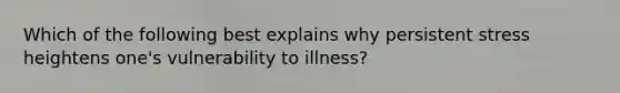 Which of the following best explains why persistent stress heightens one's vulnerability to illness?