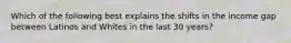 Which of the following best explains the shifts in the income gap between Latinos and Whites in the last 30 years?