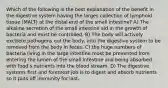 Which of the following is the best explanation of the benefit in the digestive system having the larges collection of lymphoid tissue (MALT) at the distal end of the small intestine? A) The alkaline secretion of the small intestine aid in the growth of bacteria and must be controlled. B) The body will actively exctrete pathogens out the body, into the digestive system to be removed from the body in feces. C) the huge numbers of bacteria living in the large intestine must be prevented from entering the lumen of the small intestine and being absorbed with food's nutrients into the blood stream. D) The digestive systems first and foremost job is to digest and absorb nutrients so it puts off immunity for last.