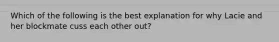 Which of the following is the best explanation for why Lacie and her blockmate cuss each other out?