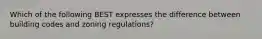 Which of the following BEST expresses the difference between building codes and zoning regulations?