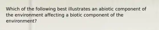 Which of the following best illustrates an abiotic component of the environment affecting a biotic component of the environment?