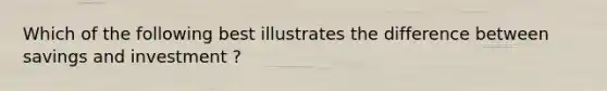 Which of the following best illustrates the difference between savings and investment ?