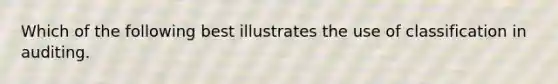 Which of the following best illustrates the use of classification in auditing.