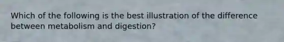 Which of the following is the best illustration of the difference between metabolism and digestion?