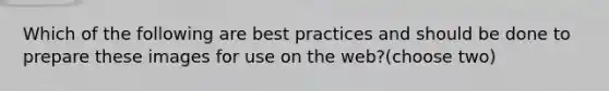 Which of the following are best practices and should be done to prepare these images for use on the web?(choose two)