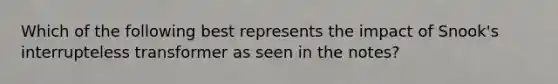 Which of the following best represents the impact of Snook's interrupteless transformer as seen in the notes?