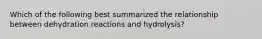 Which of the following best summarized the relationship between dehydration reactions and hydrolysis?