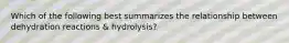 Which of the following best summarizes the relationship between dehydration reactions & hydrolysis?