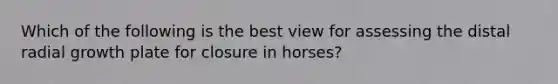 Which of the following is the best view for assessing the distal radial growth plate for closure in horses?