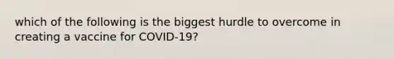 which of the following is the biggest hurdle to overcome in creating a vaccine for COVID-19?