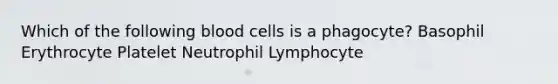 Which of the following blood cells is a phagocyte? Basophil Erythrocyte Platelet Neutrophil Lymphocyte