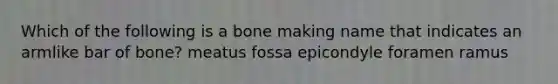 Which of the following is a bone making name that indicates an armlike bar of bone? meatus fossa epicondyle foramen ramus