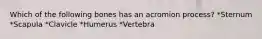 Which of the following bones has an acromion process? *Sternum *Scapula *Clavicle *Humerus *Vertebra