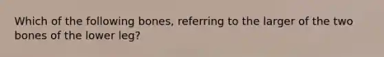 Which of the following bones, referring to the larger of the two bones of the lower leg?