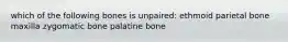 which of the following bones is unpaired: ethmoid parietal bone maxilla zygomatic bone palatine bone