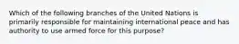 Which of the following branches of the United Nations is primarily responsible for maintaining international peace and has authority to use armed force for this purpose?