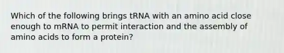 Which of the following brings tRNA with an amino acid close enough to mRNA to permit interaction and the assembly of amino acids to form a protein?