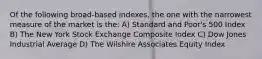 Of the following broad-based indexes, the one with the narrowest measure of the market is the: A) Standard and Poor's 500 Index B) The New York Stock Exchange Composite Index C) Dow Jones Industrial Average D) The Wilshire Associates Equity Index