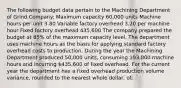 The following budget data pertain to the Machining Department of Grind Company: Maximum capacity 60,000 units Machine hours per unit 3.80 Variable factory overhead 3.20 per machine hour Fixed factory overhead 435,600 The company prepared the budget at 85% of the maximum capacity level. The department uses machine hours as the basis for applying standard factory overhead costs to production. During the year the Machining Department produced 50,000 units, consuming 193,800 machine hours and incurring 435,600 of fixed overhead. For the current year the department has a fixed overhead production volume variance, rounded to the nearest whole dollar, of: