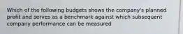 Which of the following budgets shows the company's planned profit and serves as a benchmark against which subsequent company performance can be measured