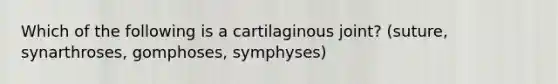 Which of the following is a cartilaginous joint? (suture, synarthroses, gomphoses, symphyses)