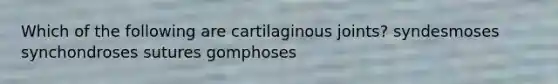 Which of the following are cartilaginous joints? syndesmoses synchondroses sutures gomphoses