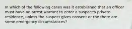 In which of the following cases was it established that an officer must have an arrest warrant to enter a suspect's private residence, unless the suspect gives consent or the there are some emergency circumstances?