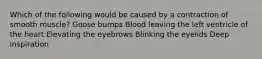 Which of the following would be caused by a contraction of smooth muscle? Goose bumps Blood leaving the left ventricle of the heart Elevating the eyebrows Blinking the eyelids Deep inspiration