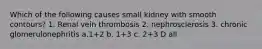 Which of the following causes small kidney with smooth contours? 1. Renal vein thrombosis 2. nephrosclerosis 3. chronic glomerulonephritis a.1+2 b. 1+3 c. 2+3 D all