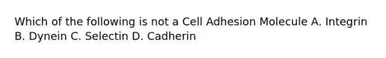 Which of the following is not a Cell Adhesion Molecule A. Integrin B. Dynein C. Selectin D. Cadherin