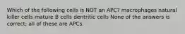 Which of the following cells is NOT an APC? macrophages natural killer cells mature B cells dentritic cells None of the answers is correct; all of these are APCs.