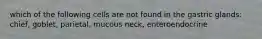 which of the following cells are not found in the gastric glands: chief, goblet, parietal, mucous neck, enteroendocrine