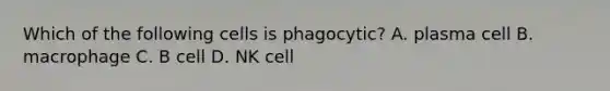 Which of the following cells is phagocytic? A. plasma cell B. macrophage C. B cell D. NK cell