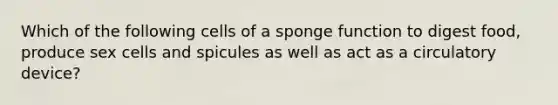 Which of the following cells of a sponge function to digest food, produce sex cells and spicules as well as act as a circulatory device?